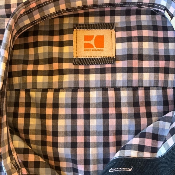 Boss Men's Shirt Orange Sharp Fit Long Sleeve Button-Up Size M 100% Cotton - Picture 3 of 5